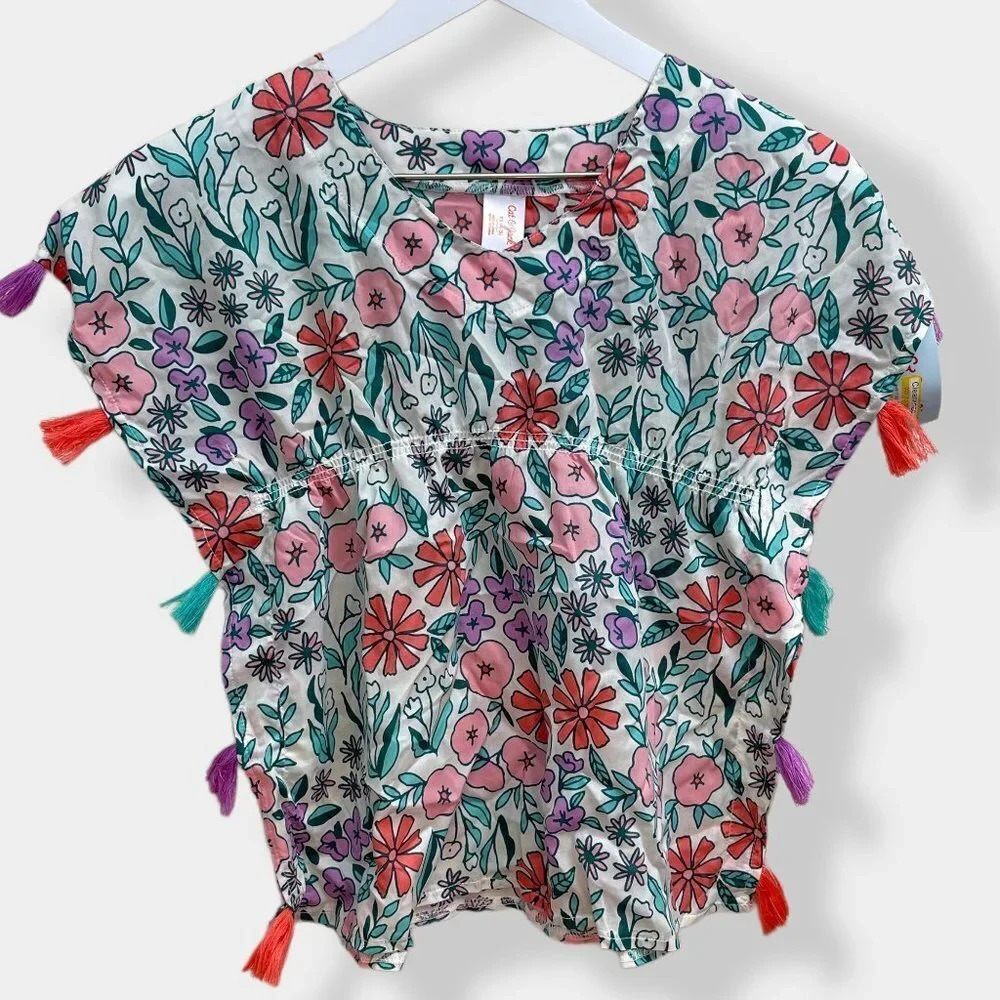 CAT & Jack Girls Floral Tassel Kimono‎ Sleeve Top XS